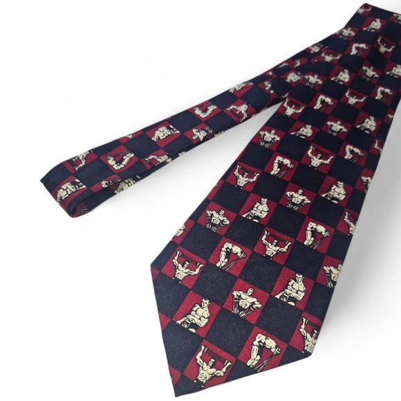 Vintage Josh Bach Body Builder Printed Checkered Neck Tie - Picture 4 of 8